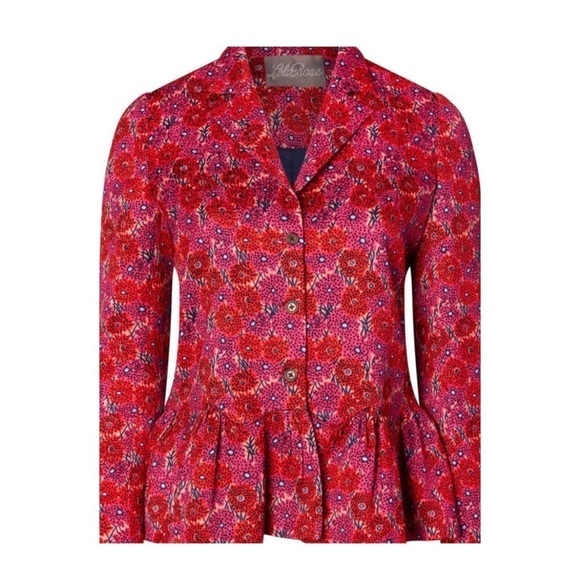 LELA ROSE Pink Red Wave Flounce Peplum Floral Jacket Size 10 NWT - Picture 5 of 11